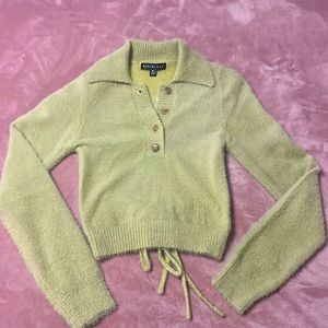 Backless Fuzzy Crop Button Collar Sweater